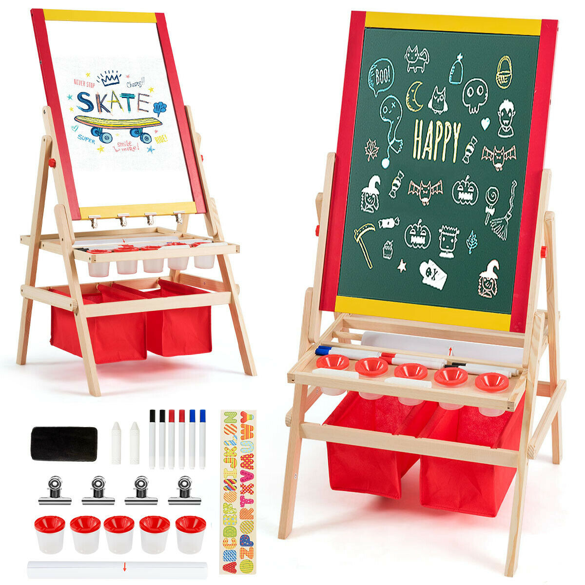 Art easel with drawing supplies and storage bags