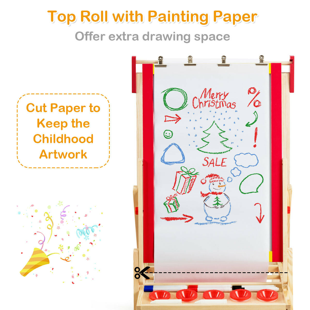 Double sided art easel with roll of painting paper