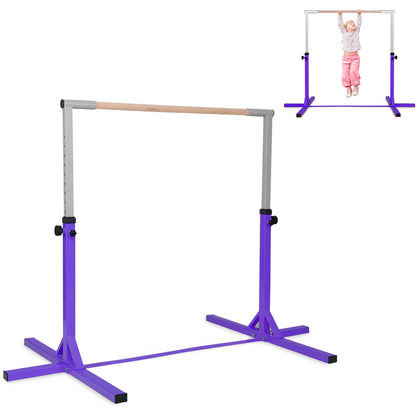 Purple gymnastics training bar with inset showing a smaller version for a child