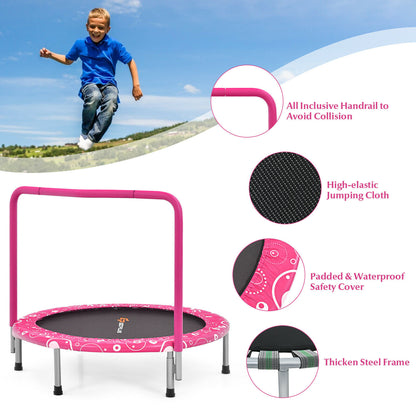 Close-ups of the pink folding trampoline features and frame