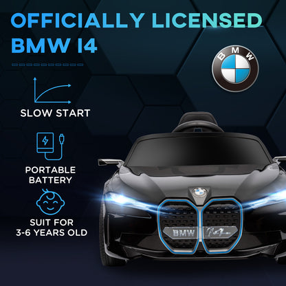 HOMCOM BMW i4 Licensed 12V Kids Electric Ride-On Car, with Remote Control, Portable Battery, Music, Horn, Headlights - Black