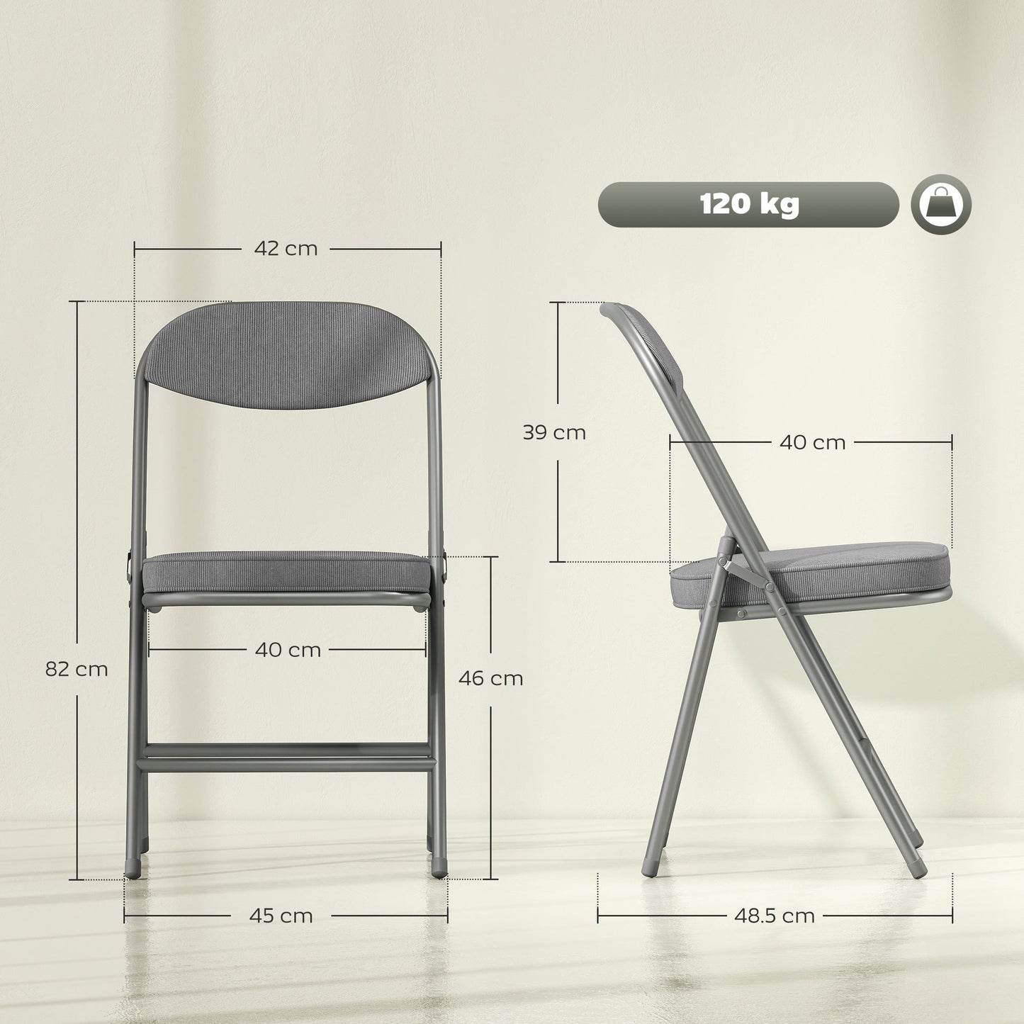 HOMCOM Set of Four Folding Corduroy Seat Chairs - Grey
