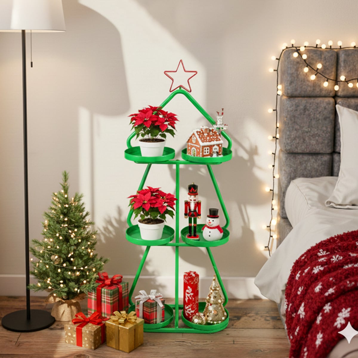 Christmas Plant Stand 3-Tier Tree-Shaped Side Table-Green