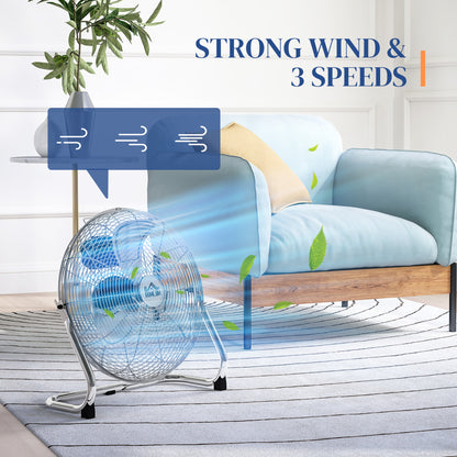 HOMCOM Metal Desk Fan with 3 Speeds & 120√Ç¬∞ Adjustable Tilt - Silver