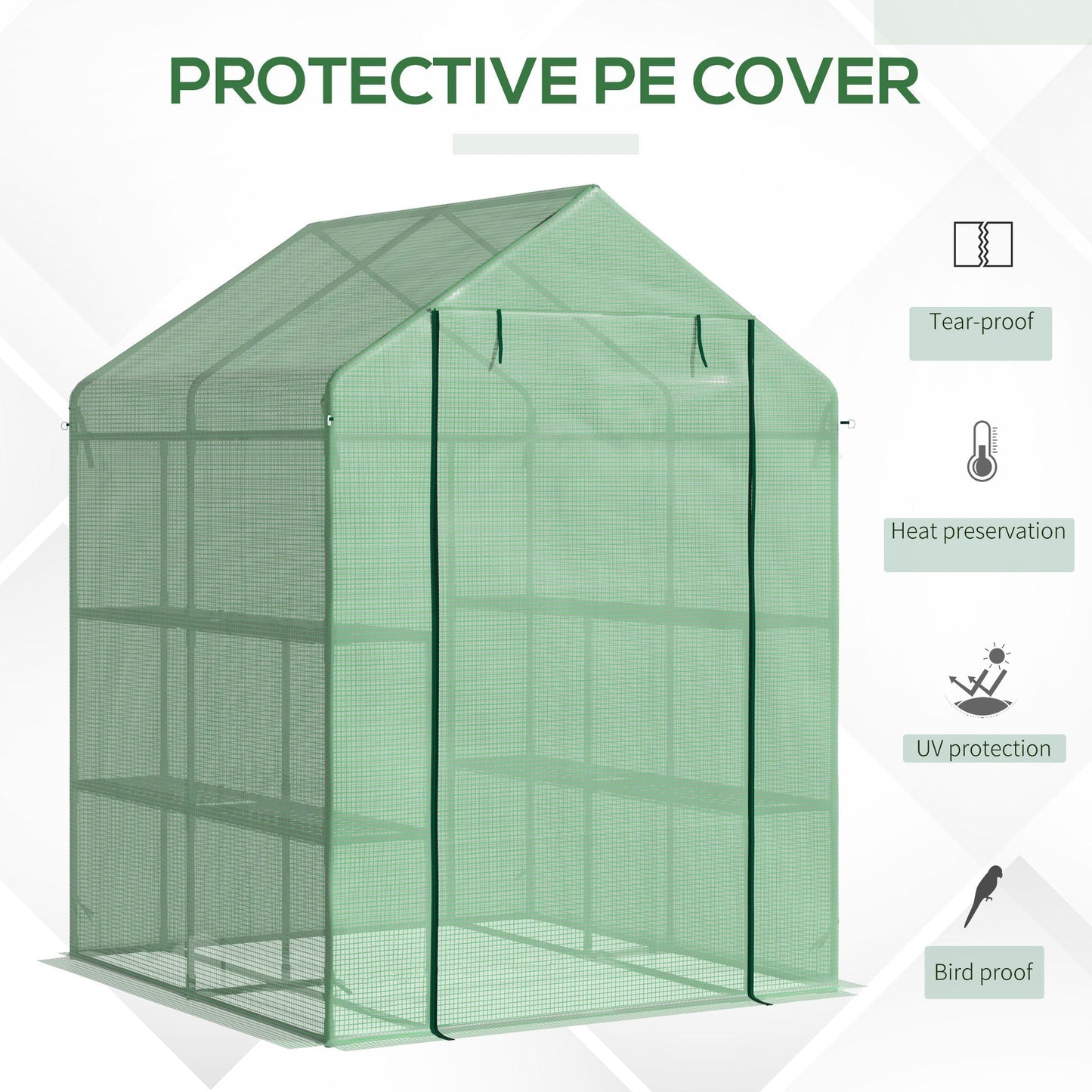 بيت زجاجي Outsunny Walk in Greenhouse مع أرفف، بيت زجاجي مستدق للحديقة، بيت زراعة، غطاء قابل للإزالة 143x138x190 سم، أخضر