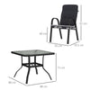 Outsunny 5 Pieces Outdoor Square Garden Dining Set w/ Tempered Glass Dining Table 4 Cushioned Armchairs, Umbrella Hole, Black
