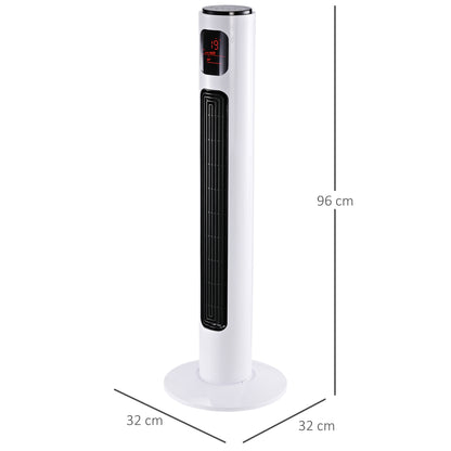 HOMCOM 38'' Freestanding Tower Fan, 3 Speed 3 Mode, 12h Timer, 70 Degree Oscillation, LED Panel, 5M Remote Controller, White
