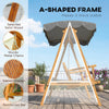 Outsunny 3 Seater Garden Swing Seat with Canopy, Wooden Swing Chair, Outdoor Hammock Bench for Balcony Patio Porch, Dark Grey