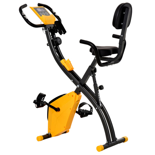HOMCOM 2-in-1 Folding Exercise Bike with 8-Level Magnetic Resistance in Yellow