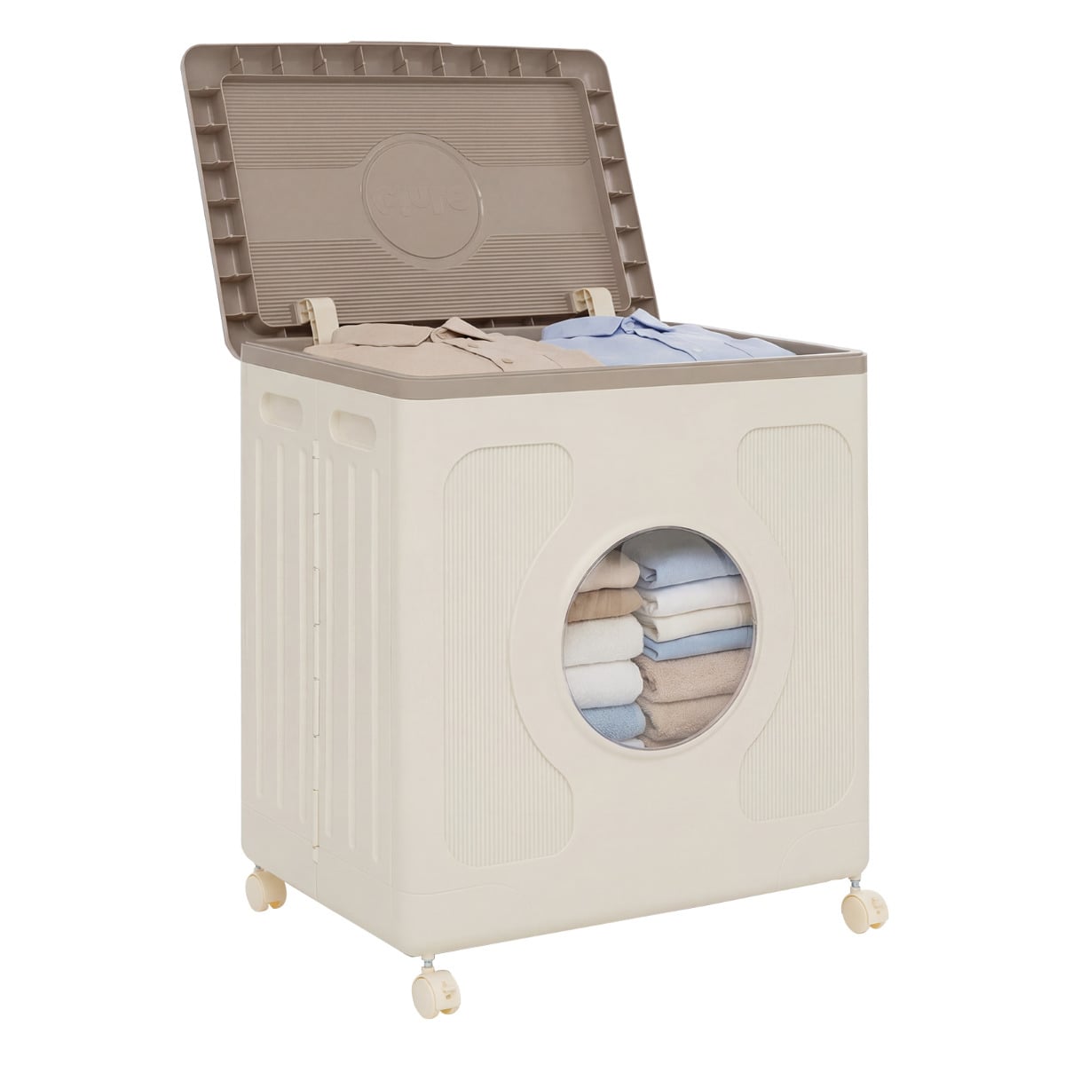Clothes Storage Box with Lid and Wheels for Bedding Organization-Gray & White