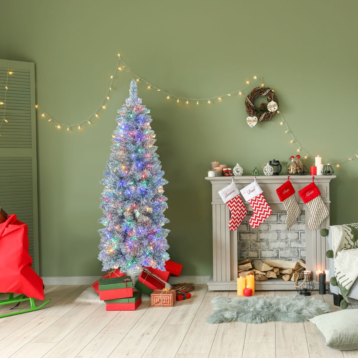 150/180 cm Slim Pencil Christmas Tree with 343/475 Branch Tips and 190/250 Colorful LED Lights-150 cm