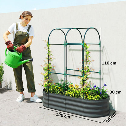 Outsunny Galvanised Raised Garden Bed with Arched Trellis, 4 x 2 x 4.6ft Metal Raised Bed for Garden with Open Bottom, Dark Grey