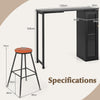 Swivelling Top Bar Table and Chairs Set of 3 with Storage Cabinet-Black