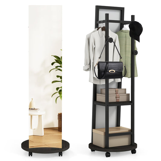 Coat Rack with Full Length Mirror Freestanding Coat Tree shown from the front and back