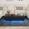 Coffee Table High-Gloss Accent Table with 3 Storage Drawers-Black