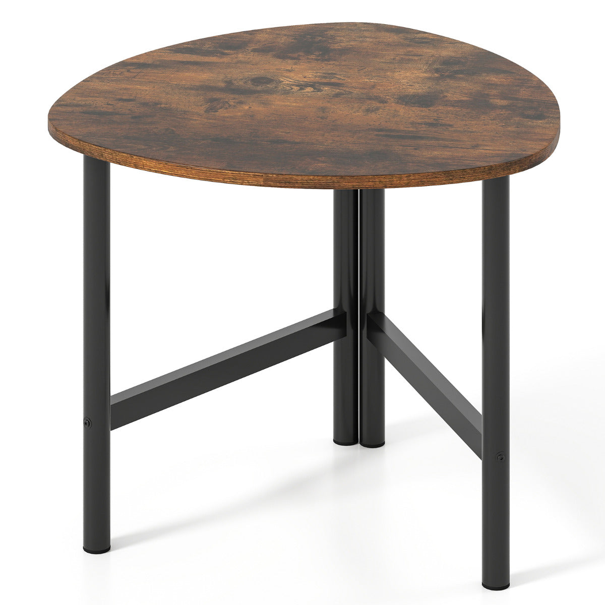 Coffee Table Triangle Center Table with Metal Legs Industrial Accent Sofa Table-Rustic Brown