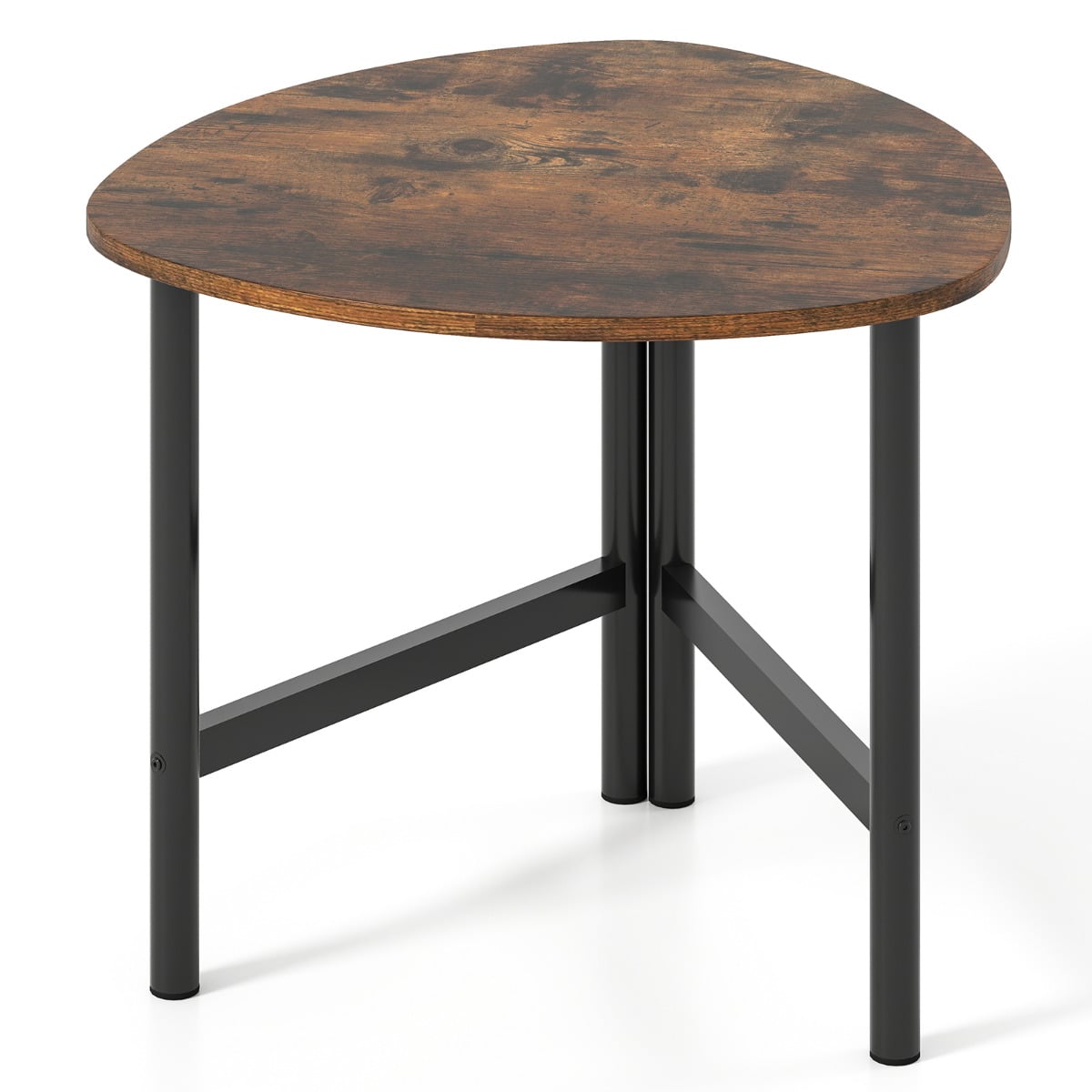 Coffee Table Triangle Center Table with Metal Legs Industrial Accent Sofa Table-Rustic Brown