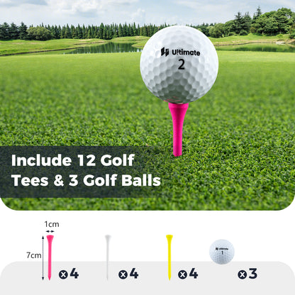 Golf balls and tees with dimensions shown, part of the golf set
