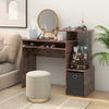 Space-saving Computer Desk with Open Shelf and Fabric Storage Drawer-Rustic Brown