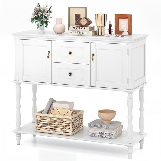 Console Table with 2 drawers and 2 door cabinets for entryway in white