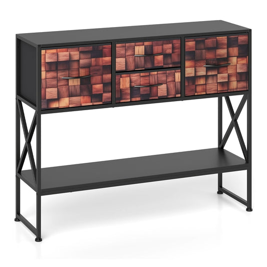 Console Table with 4 fabric drawers and a metal frame in a coffee colour