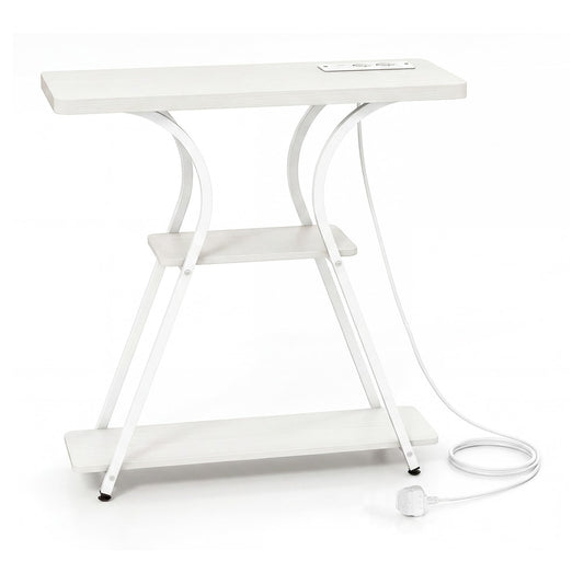 Console Table with white frame and shelves, with a power cord attached