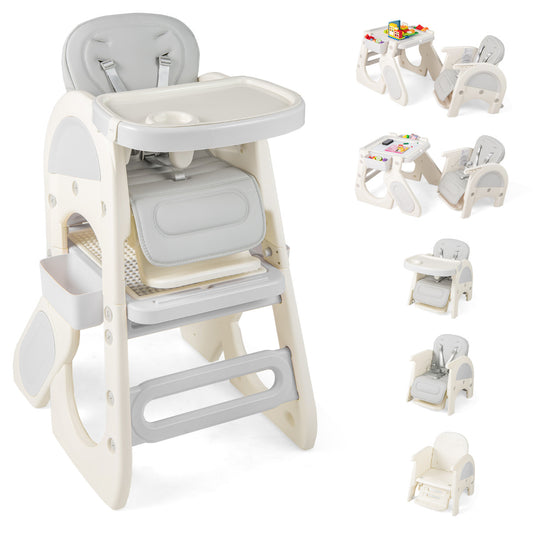 Convertible Baby High Chair in grey with a removable double tray and adjustable backrest
