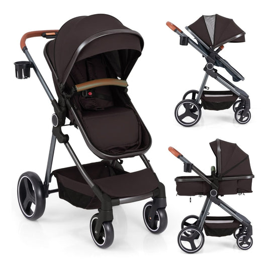 Convertible Baby Stroller with Footmuff and Extendable Canopy shown in three different configurations