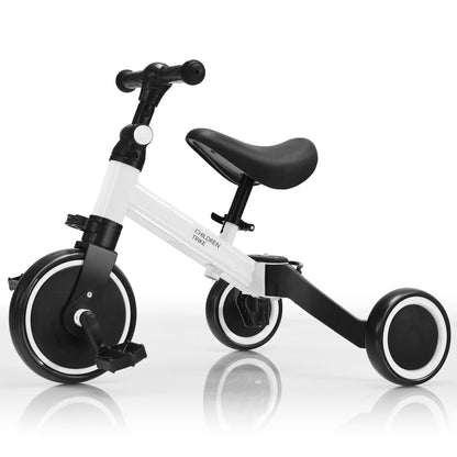 Convertible Balance Bike Kids Trike in white, shown from the front with pedals attached