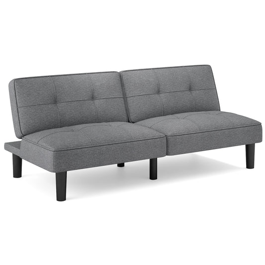 Convertible Folding Futon Sofa Bed in grey with a tufted seat and backrest on black legs