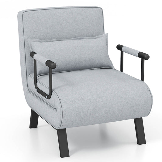 Convertible Sofa Bed 4-in-1 with 6-Position Adjustable Backrest in light grey with black metal arms