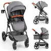 Convertible Baby Stroller with Footmuff and Extendable Canopy-Grey
