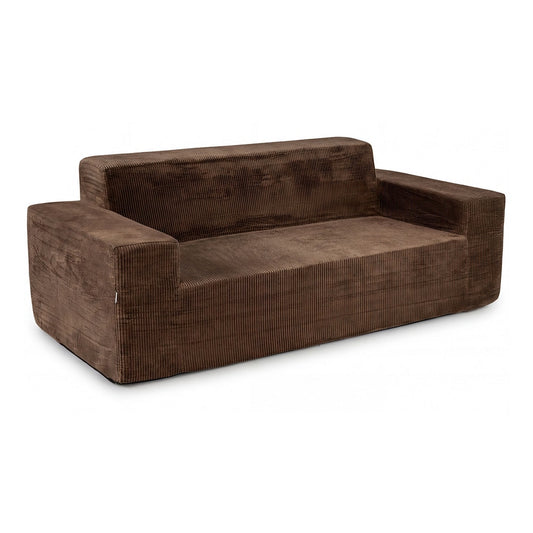 Corduroy 3-Seater Sofa No Assembly Needed with high backrest and wide armrest in brown