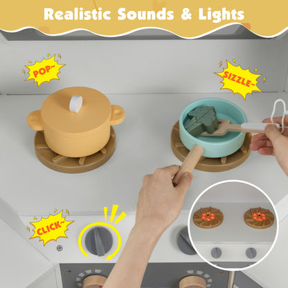 Close up of the play kitchen stove with realistic sounds and lights