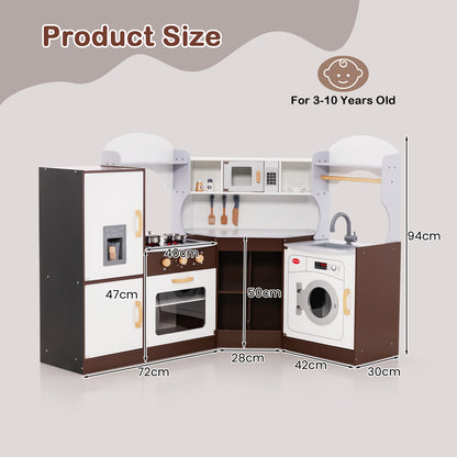 Product size diagram for the corner play kitchen set