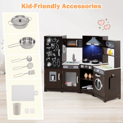 Kid-friendly accessories included with the wooden play kitchen