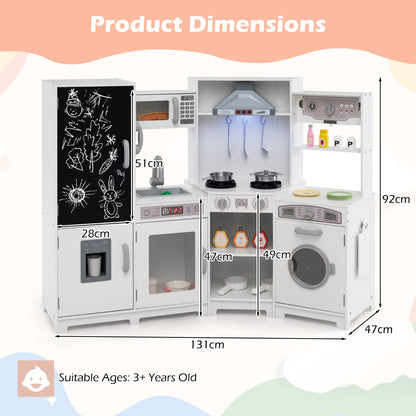 The play kitchen set shown with black dimension lines and labels indicating its size