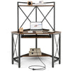 Corner Computer Desk with Hutch Storage Shelves and Keyboard Tray-Rustic Brown