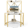 Corner Computer Desk with Hutch Storage Shelves and Keyboard Tray-White