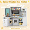 Corner Kitchen Playset with Pull-out Trash Can-Light Grey