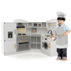 Wooden Corner Play Kitchen with Sounds and Lights for Kids