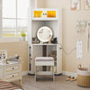 Corner Vanity Desk with Charging Station and Cushioned Stool-White