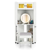 Corner Vanity Desk with Charging Station and Cushioned Stool-White
