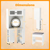 Corner Vanity Desk with Charging Station and Cushioned Stool-White
