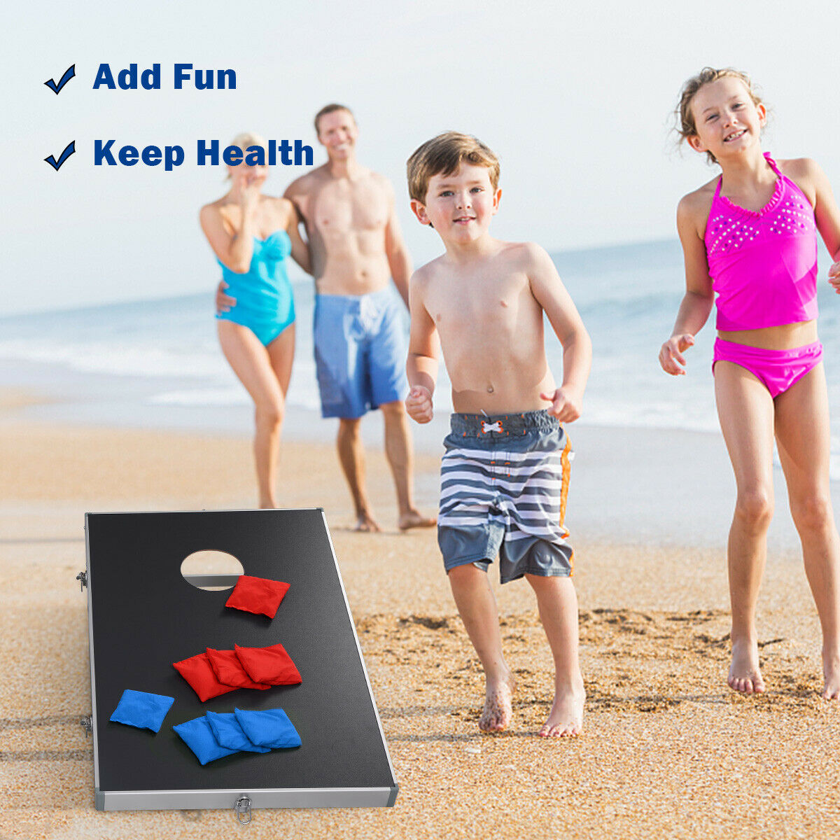 Children playing the lawn game on a beach