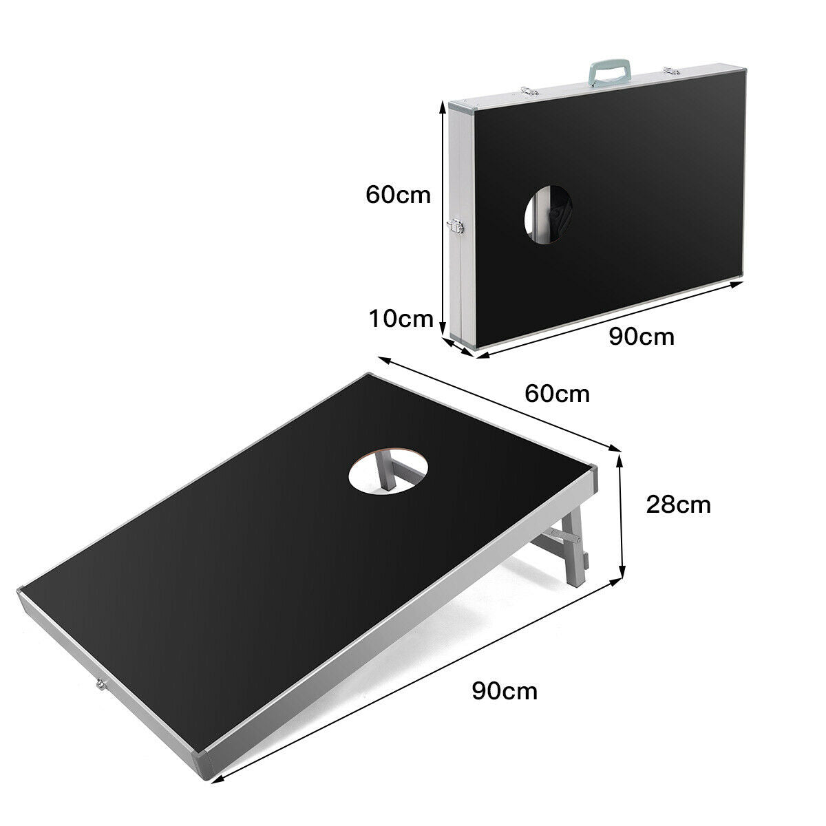 Cornhole board with dimensions shown