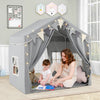 3-4 Kids Large Play Tent House with 2 Opening Doors  Star Lights and Plaid Pennants-Grey