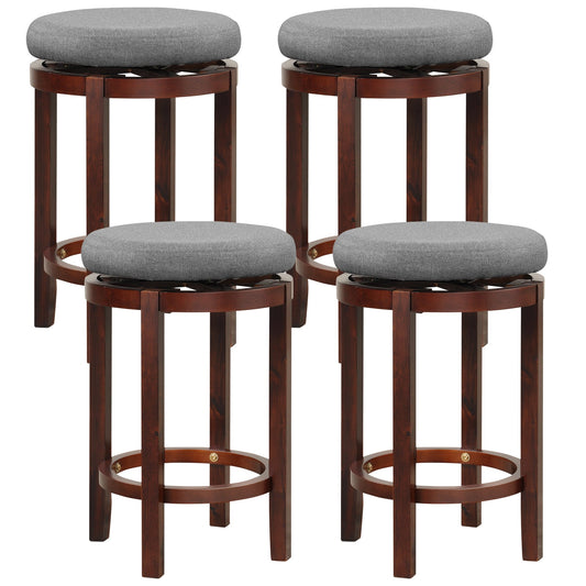 Counter Height Stool Set of 4 Swivel Bar Stools with grey upholstered seats and dark wood frames