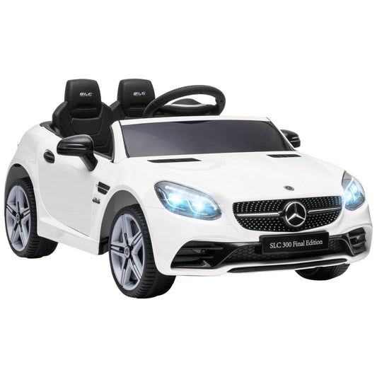 HOMCOM Benz SLC 300 مرخصة بجهد 12 فولت للأطفال، سيارة كهربائية للركوب مع موسيقى، وجهاز تحكم عن بعد، ومصابيح أمامية LED، وبوق، لون أبيض
