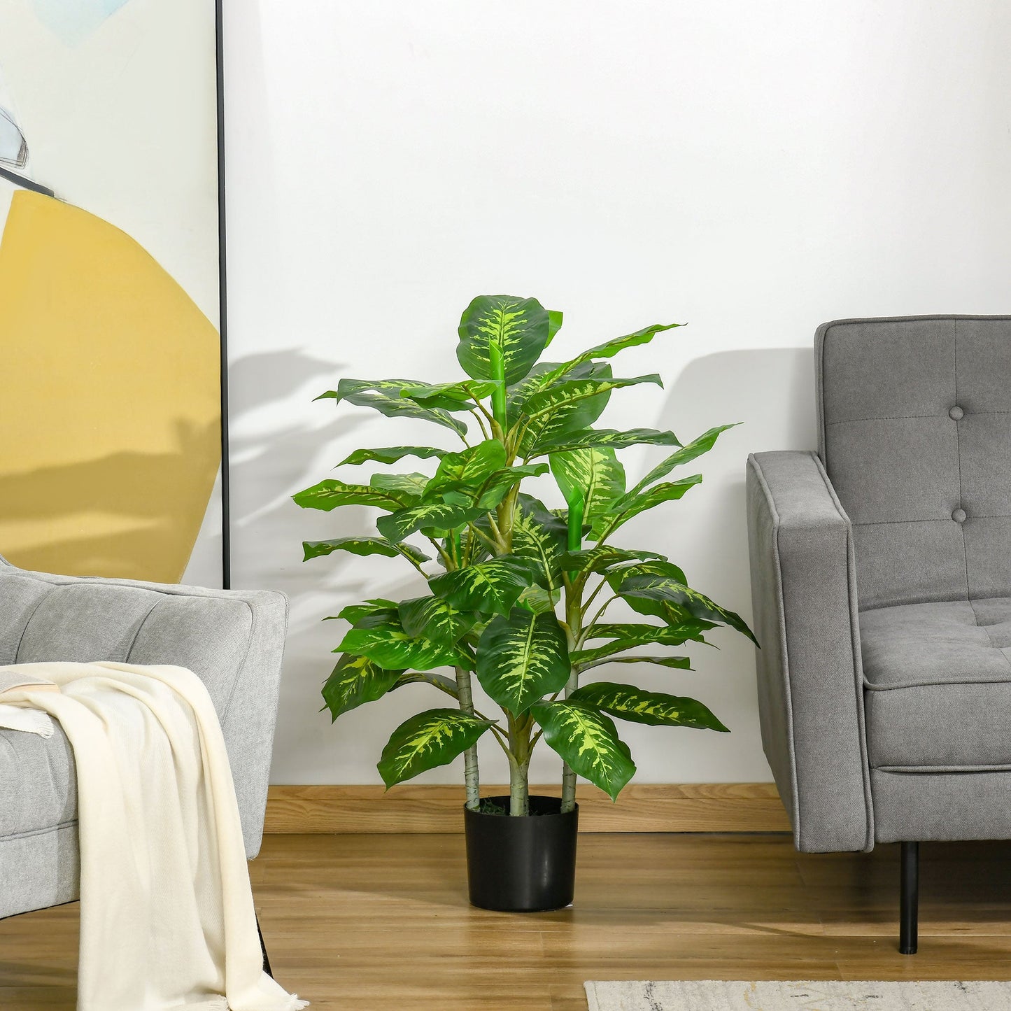 HOMCOM 2 PCs Artificial Evergreen Tree Fake Decorative Plant in Nursery Pot for Indoor Outdoor Décor, Green